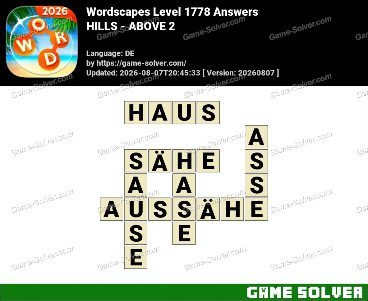 Wordscapes Deutsche Level 1778 Answers — HILLS - ABOVE 2
