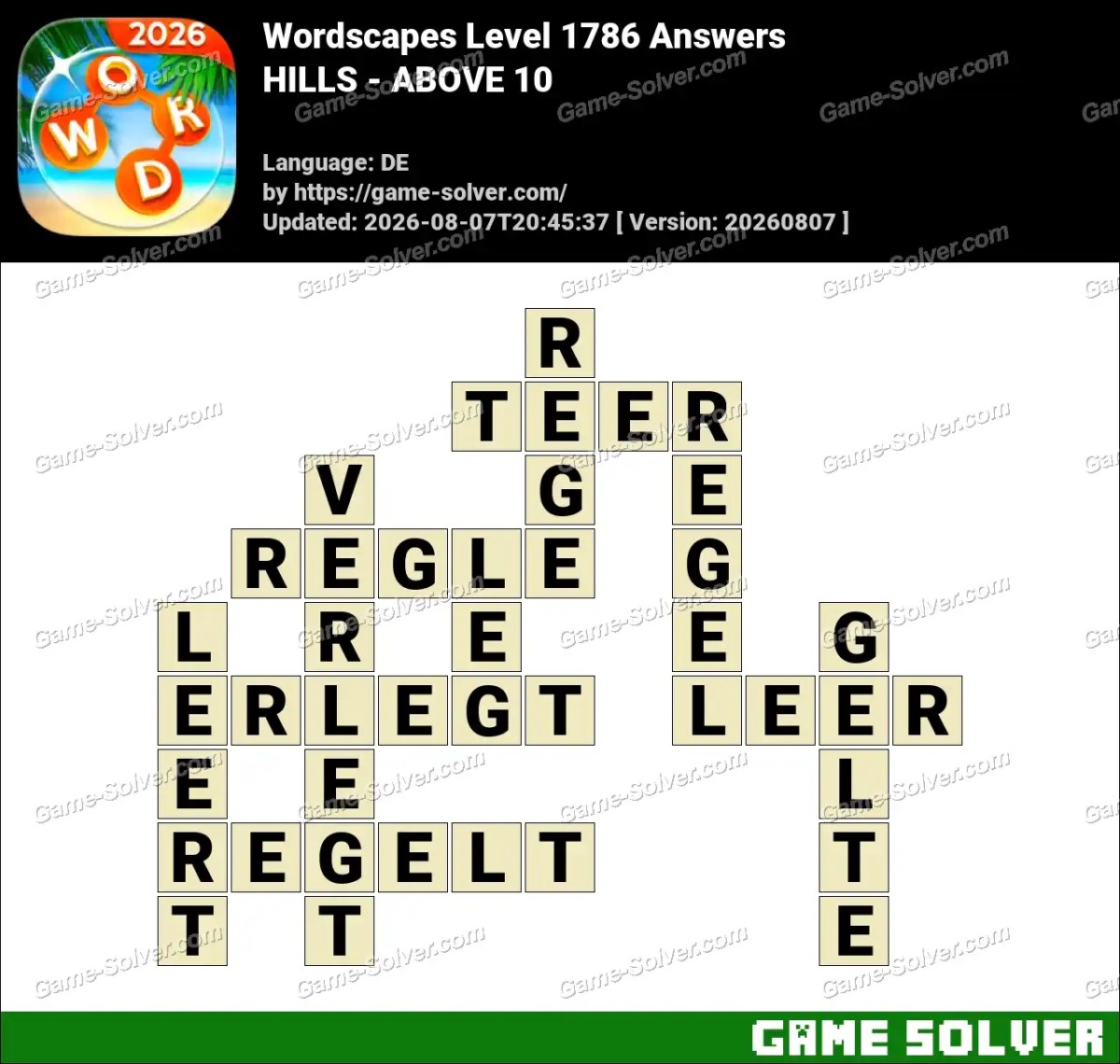 Wordscapes Deutsche Level 1786 Answers — HILLS - ABOVE 10