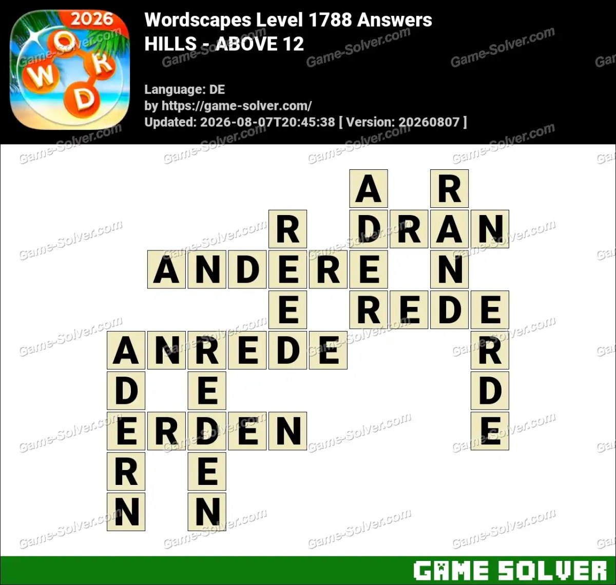 Wordscapes Deutsche Level 1788 Answers — HILLS - ABOVE 12