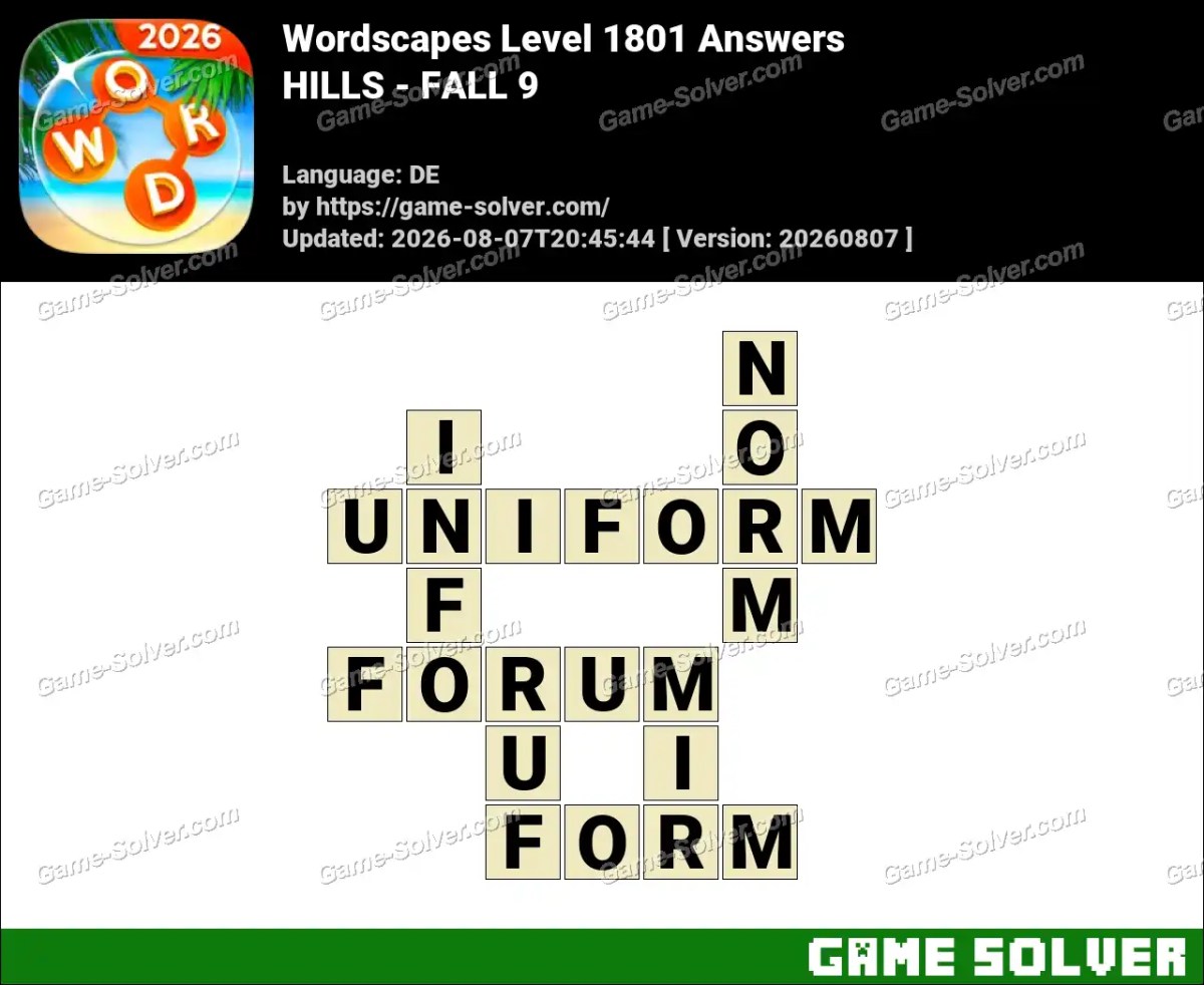 Wordscapes Deutsche Level 1801 Answers — HILLS - FALL 9