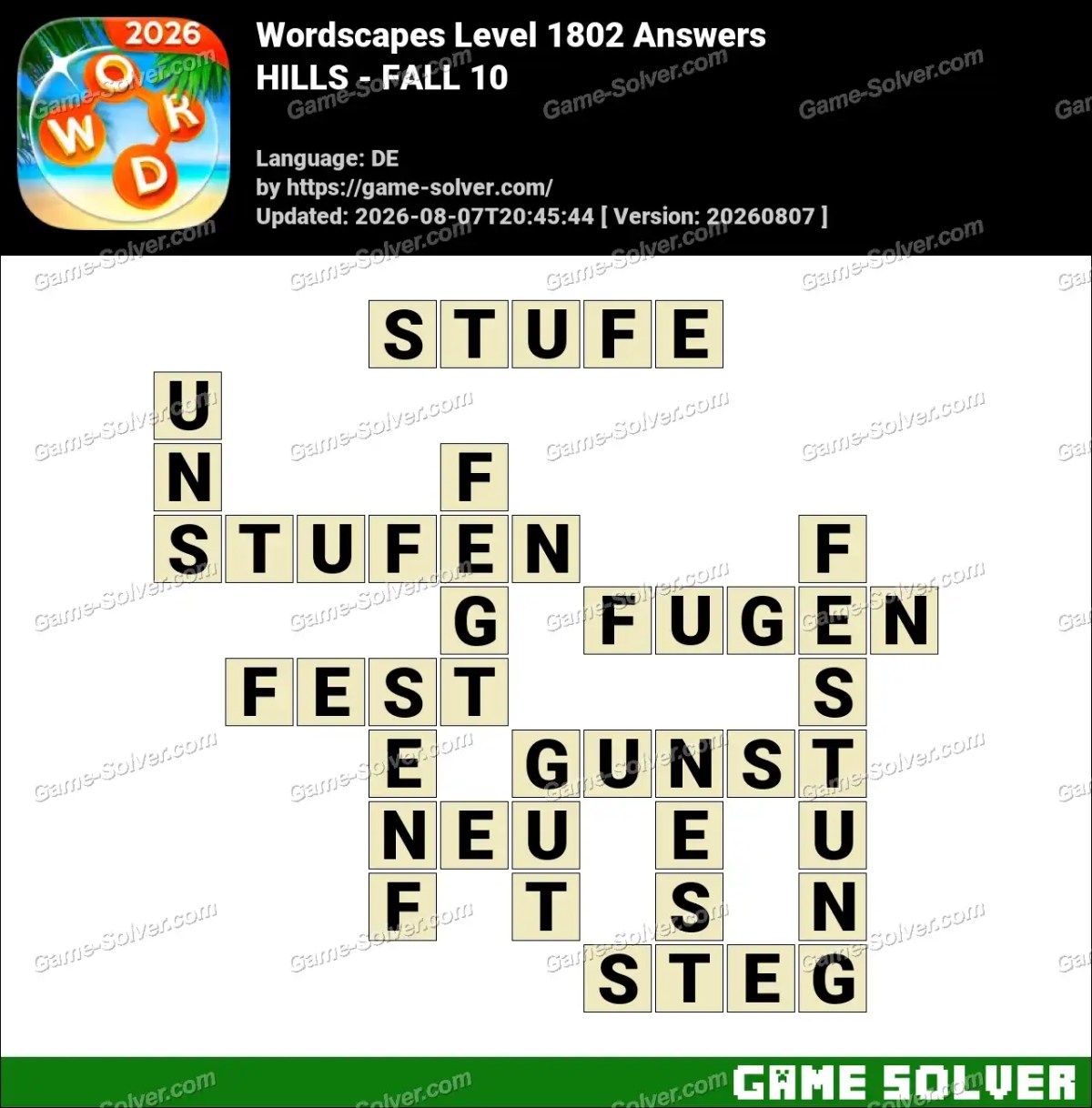 Wordscapes Deutsche Level 1802 Answers — HILLS - FALL 10