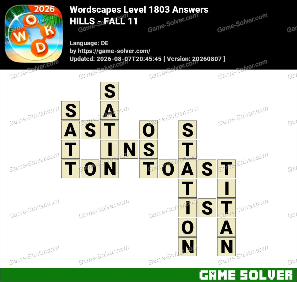 Wordscapes Deutsche Level 1803 Answers — HILLS - FALL 11