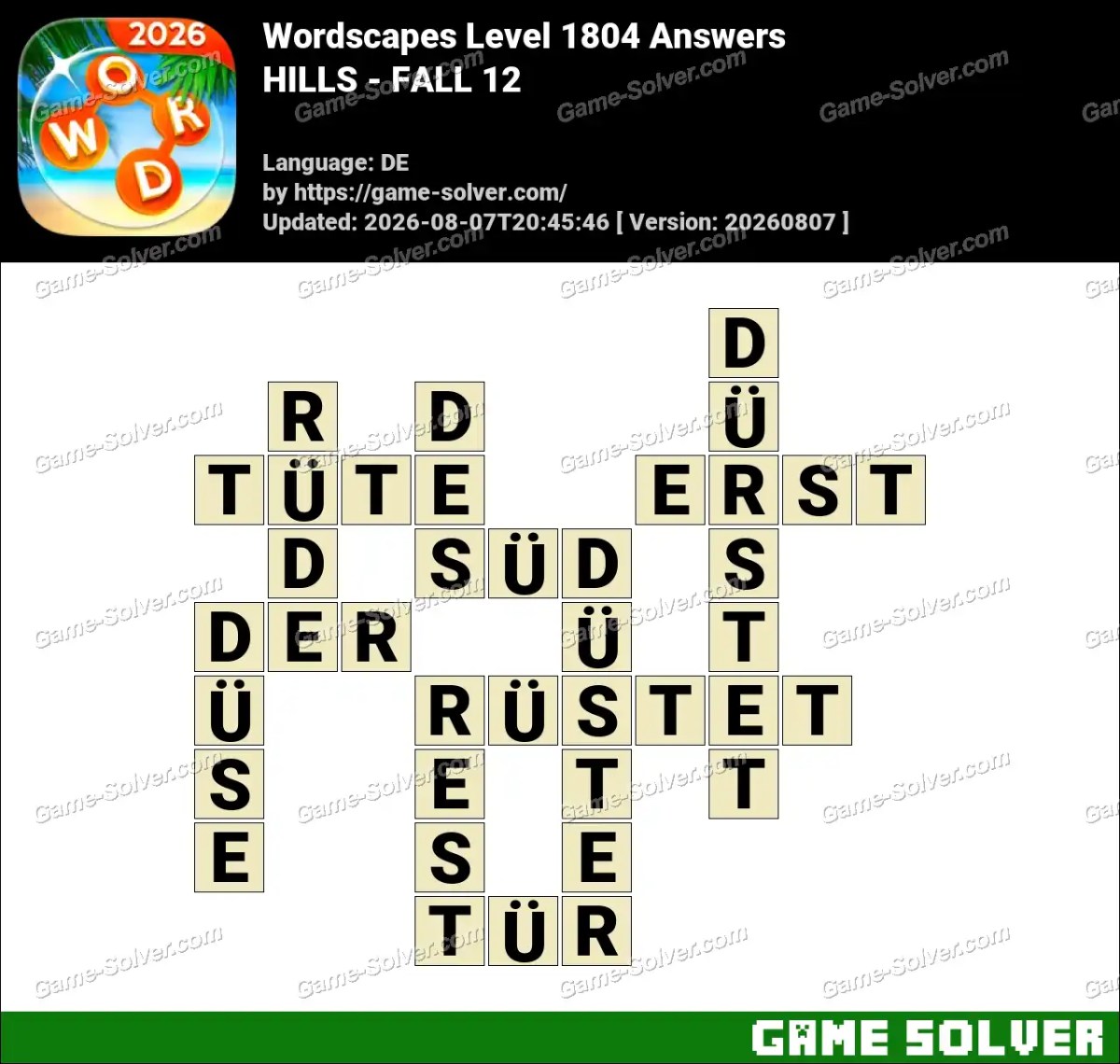 Wordscapes Deutsche Level 1804 Answers — HILLS - FALL 12