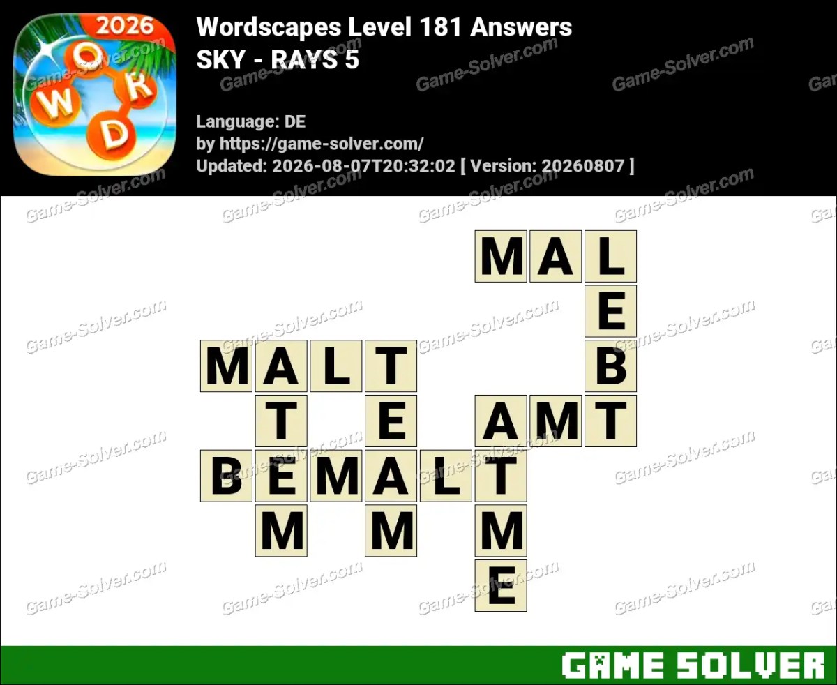 Wordscapes Deutsche Level 181 Answers — SKY - RAYS 5