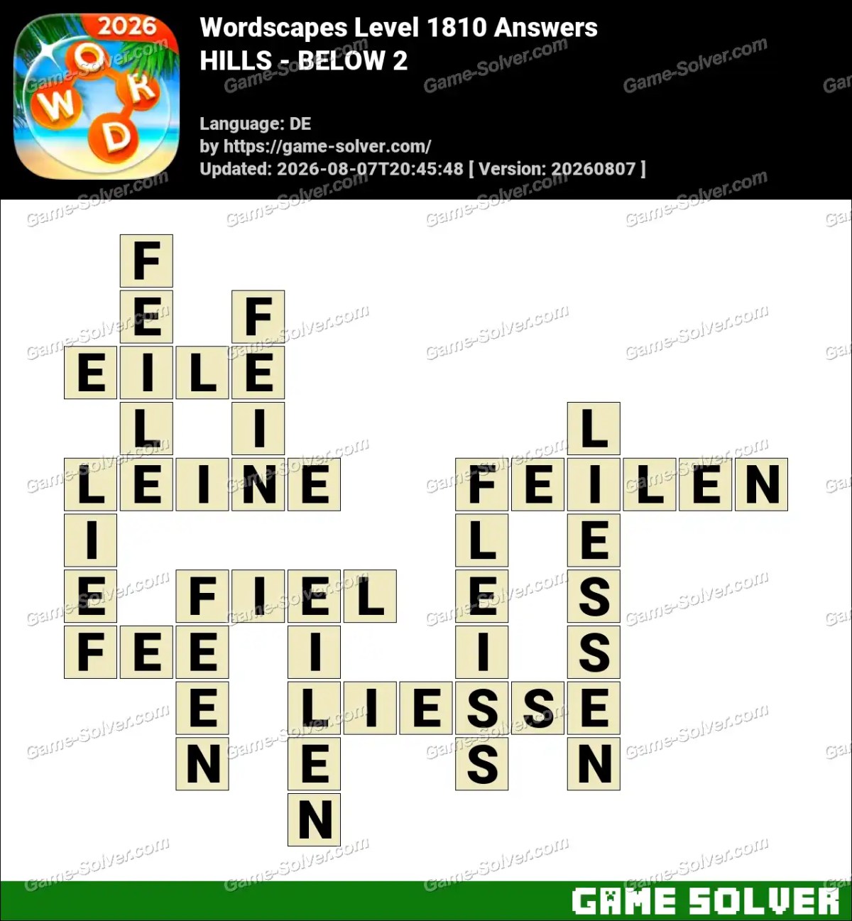 Wordscapes Deutsche Level 1810 Answers — HILLS - BELOW 2