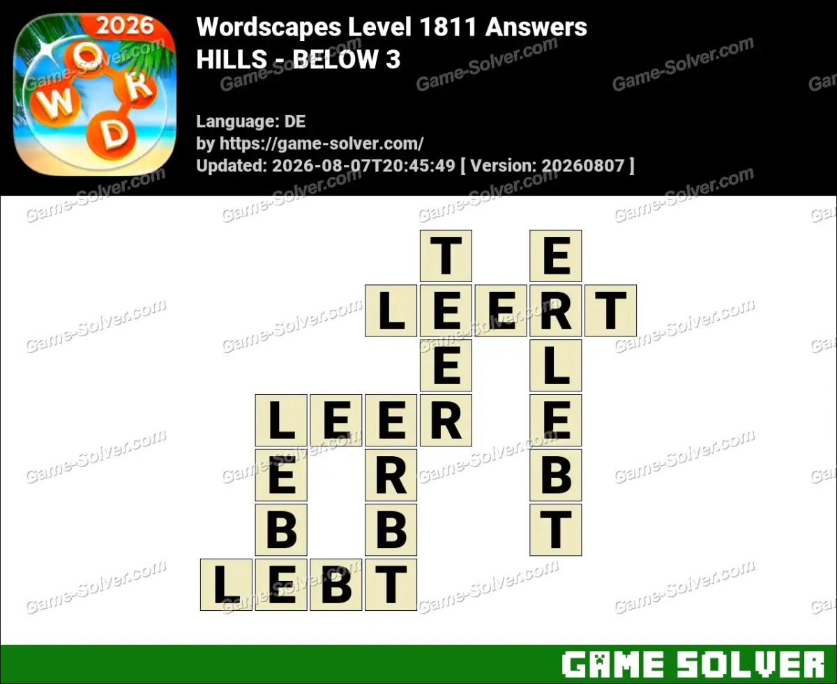 Wordscapes Deutsche Level 1811 Answers — HILLS - BELOW 3