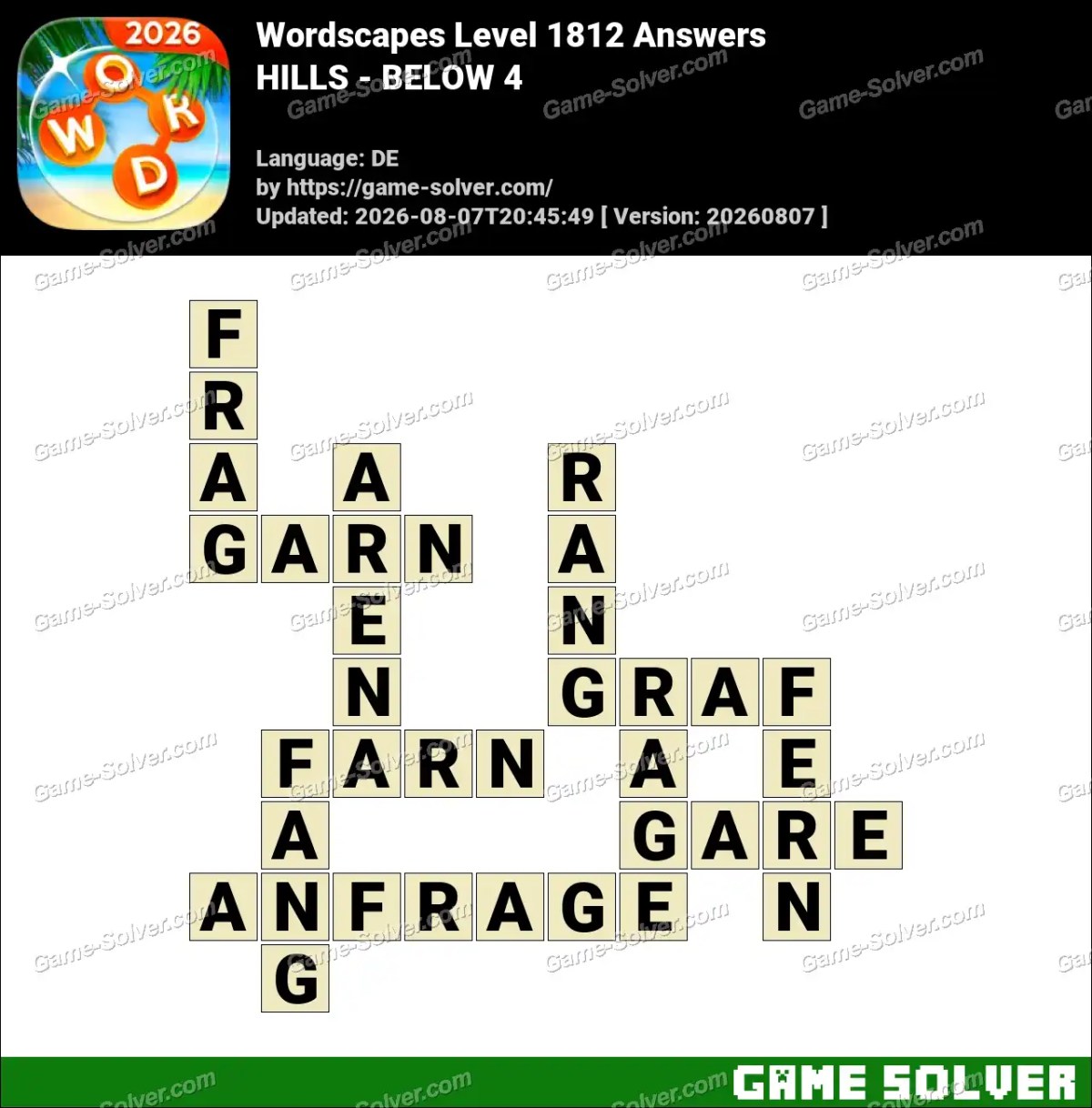 Wordscapes Deutsche Level 1812 Answers — HILLS - BELOW 4