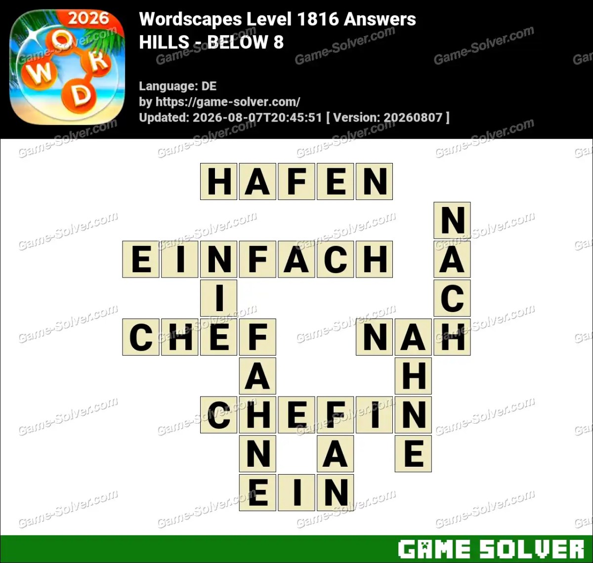 Wordscapes Deutsche Level 1816 Answers — HILLS - BELOW 8