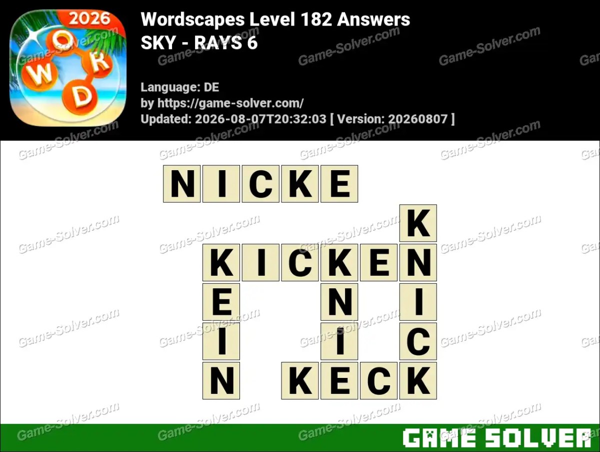 Wordscapes Deutsche Level 182 Answers — SKY - RAYS 6