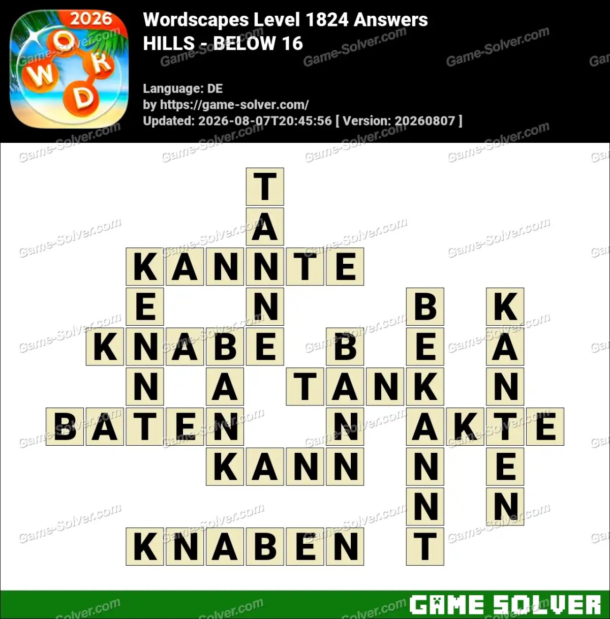 Wordscapes Deutsche Level 1824 Answers — HILLS - BELOW 16