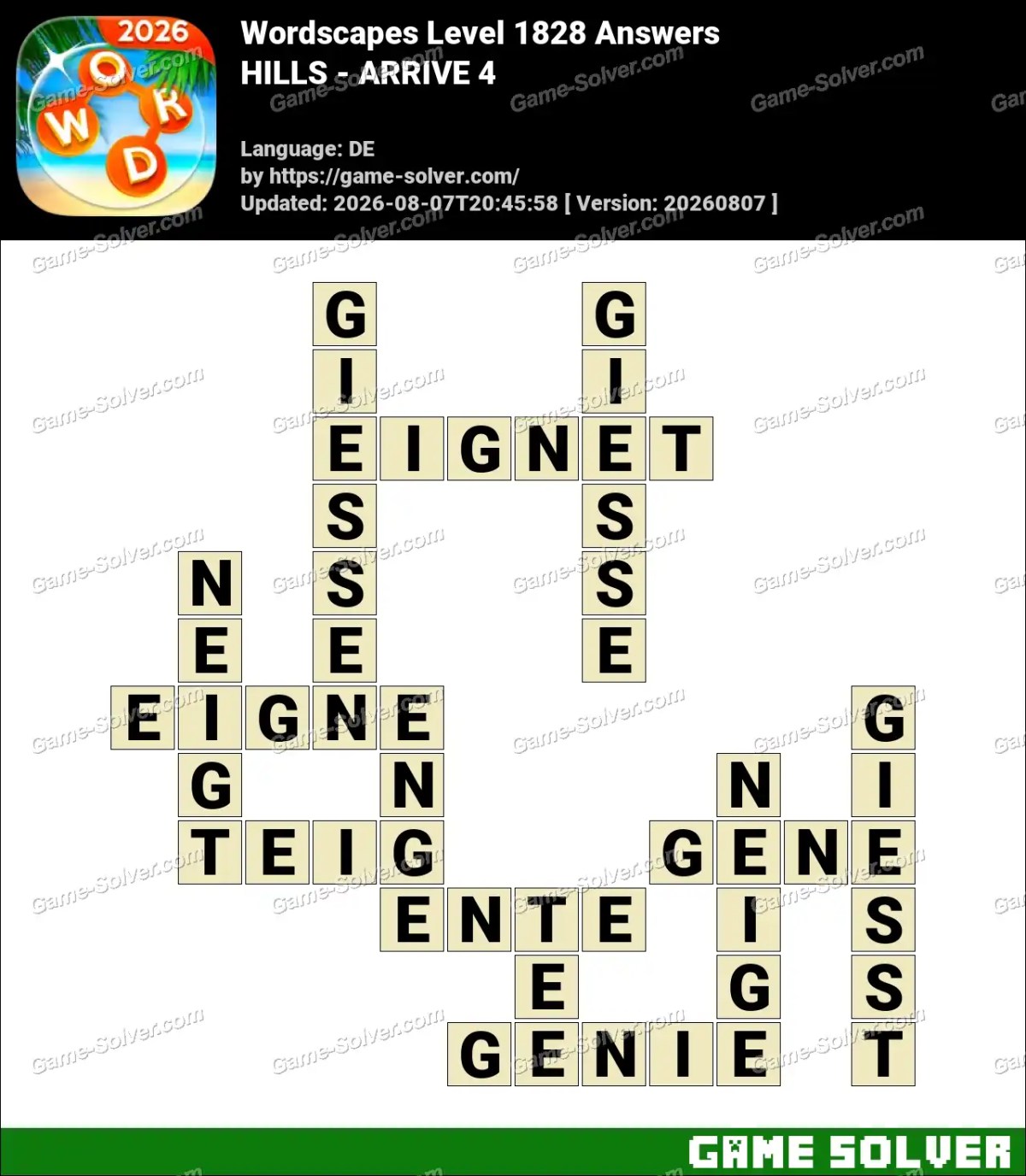 Wordscapes Deutsche Level 1828 Answers — HILLS - ARRIVE 4