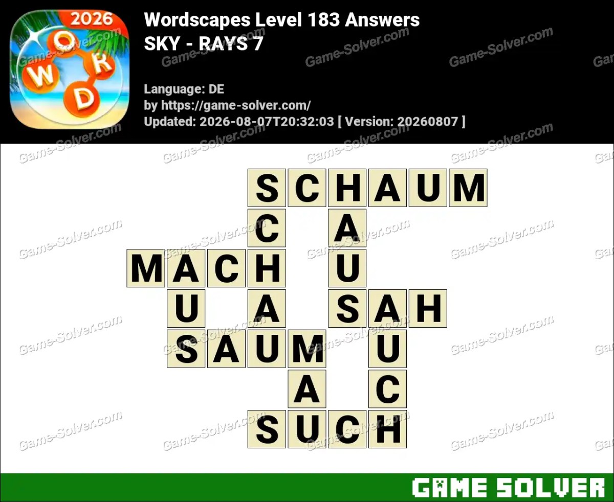 Wordscapes Deutsche Level 183 Answers — SKY - RAYS 7