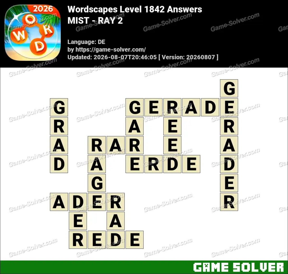 Wordscapes Deutsche Level 1842 Answers — MIST - RAY 2