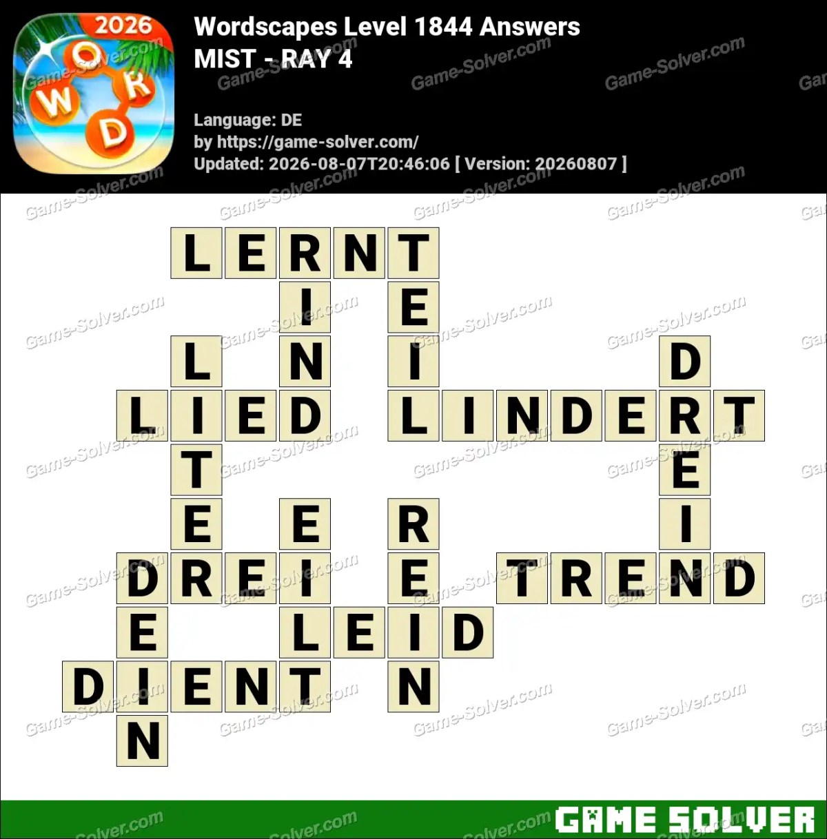 Wordscapes Deutsche Level 1844 Answers — MIST - RAY 4 Wordscapes Deutsche Level 1844 Answers — MIST - RAY 4