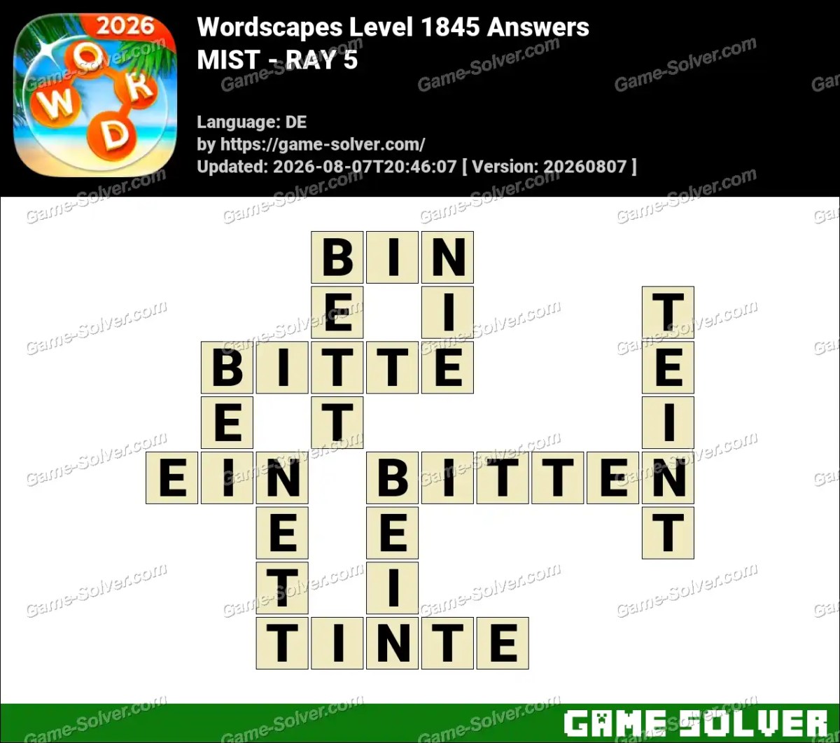 Wordscapes Deutsche Level 1845 Answers — MIST - RAY 5 Wordscapes Deutsche Level 1845 Answers — MIST - RAY 5