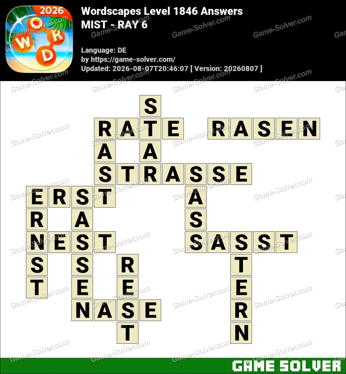 Wordscapes Deutsche Level 1846 Answers — MIST - RAY 6