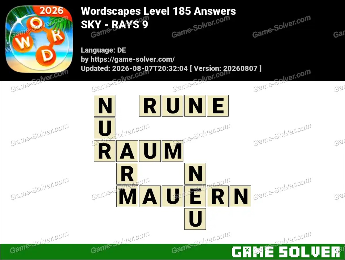 Wordscapes Deutsche Level 185 Answers — SKY - RAYS 9