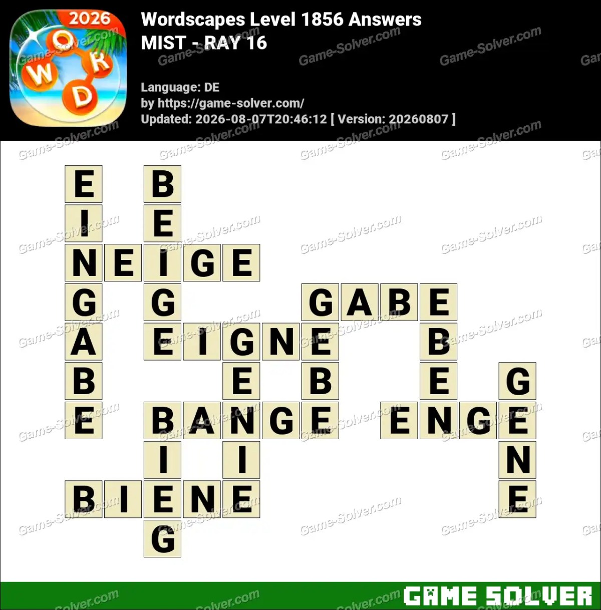 Wordscapes Deutsche Level 1856 Answers — MIST - RAY 16