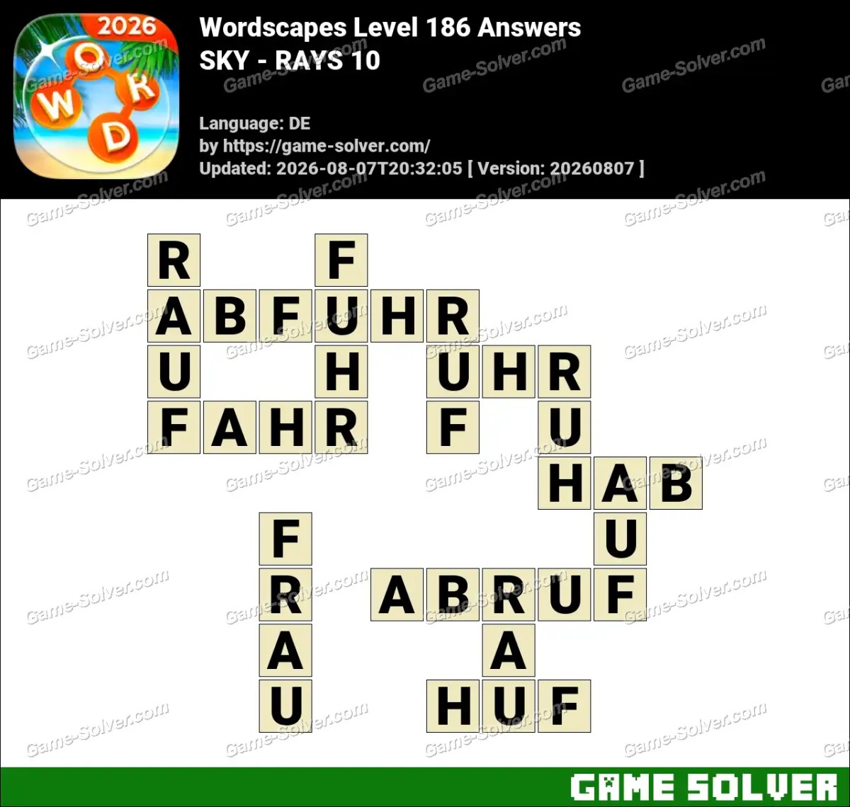 Wordscapes Deutsche Level 186 Answers — SKY - RAYS 10