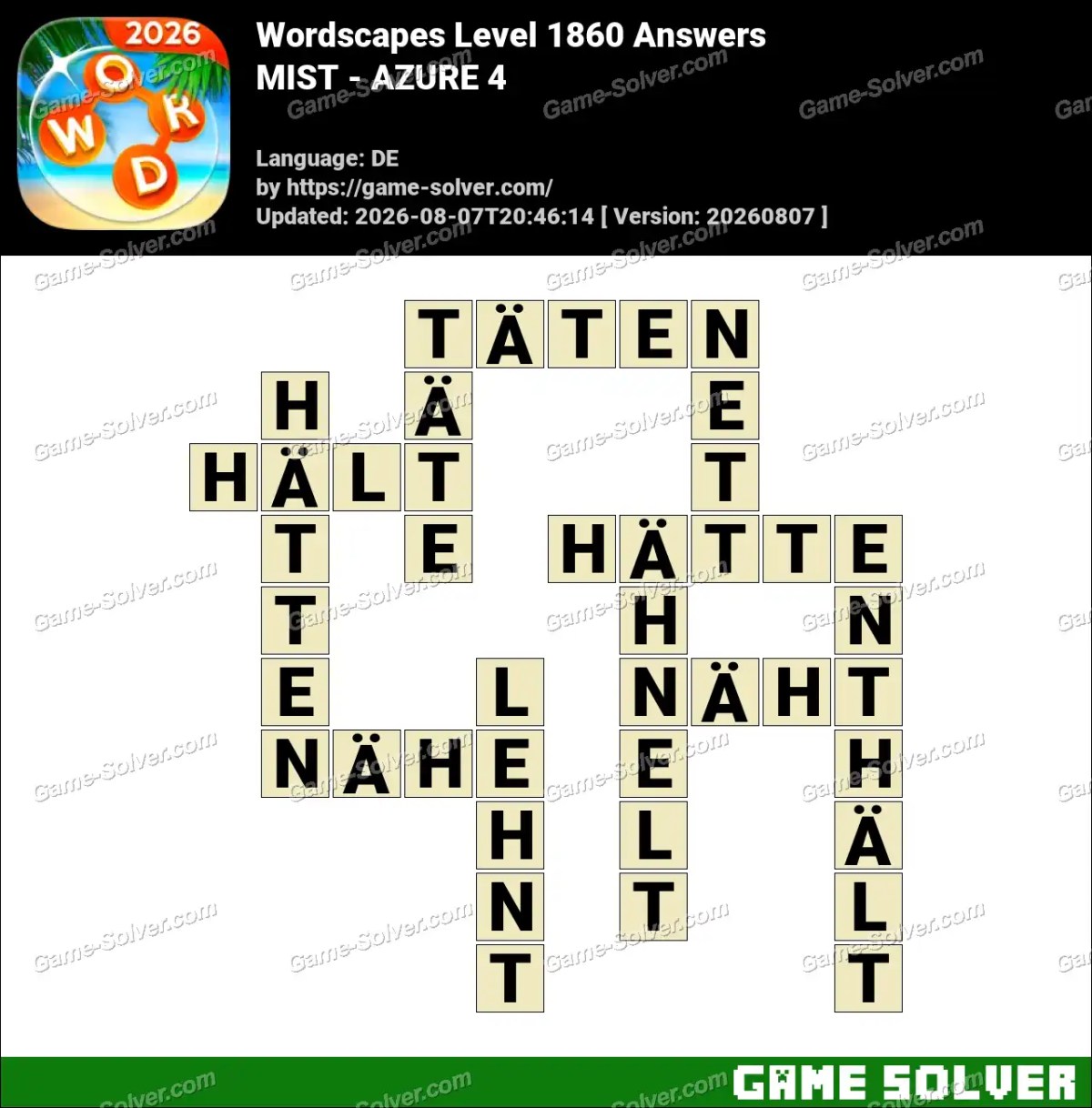 Wordscapes Deutsche Level 1860 Answers — MIST - AZURE 4