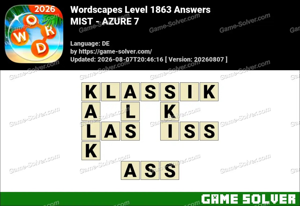 Wordscapes Deutsche Level 1863 Answers — MIST - AZURE 7