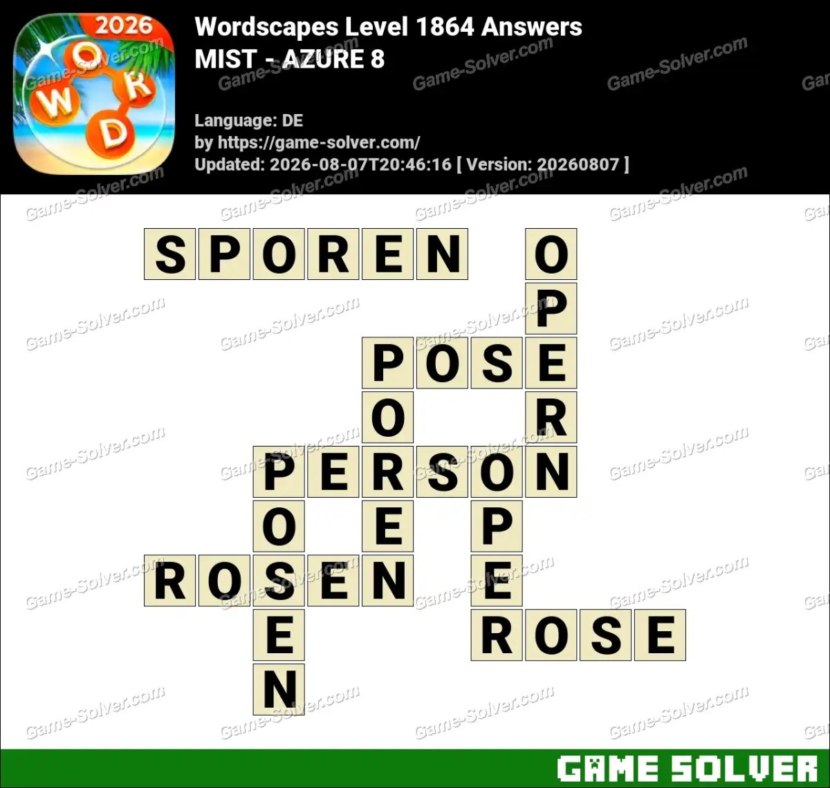 Wordscapes Deutsche Level 1864 Answers — MIST - AZURE 8
