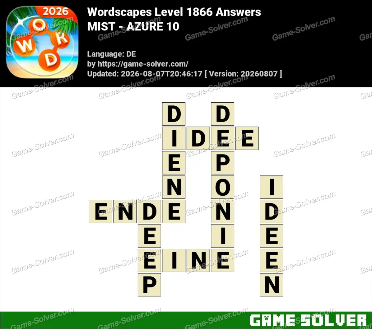 Wordscapes Deutsche Level 1866 Answers — MIST - AZURE 10
