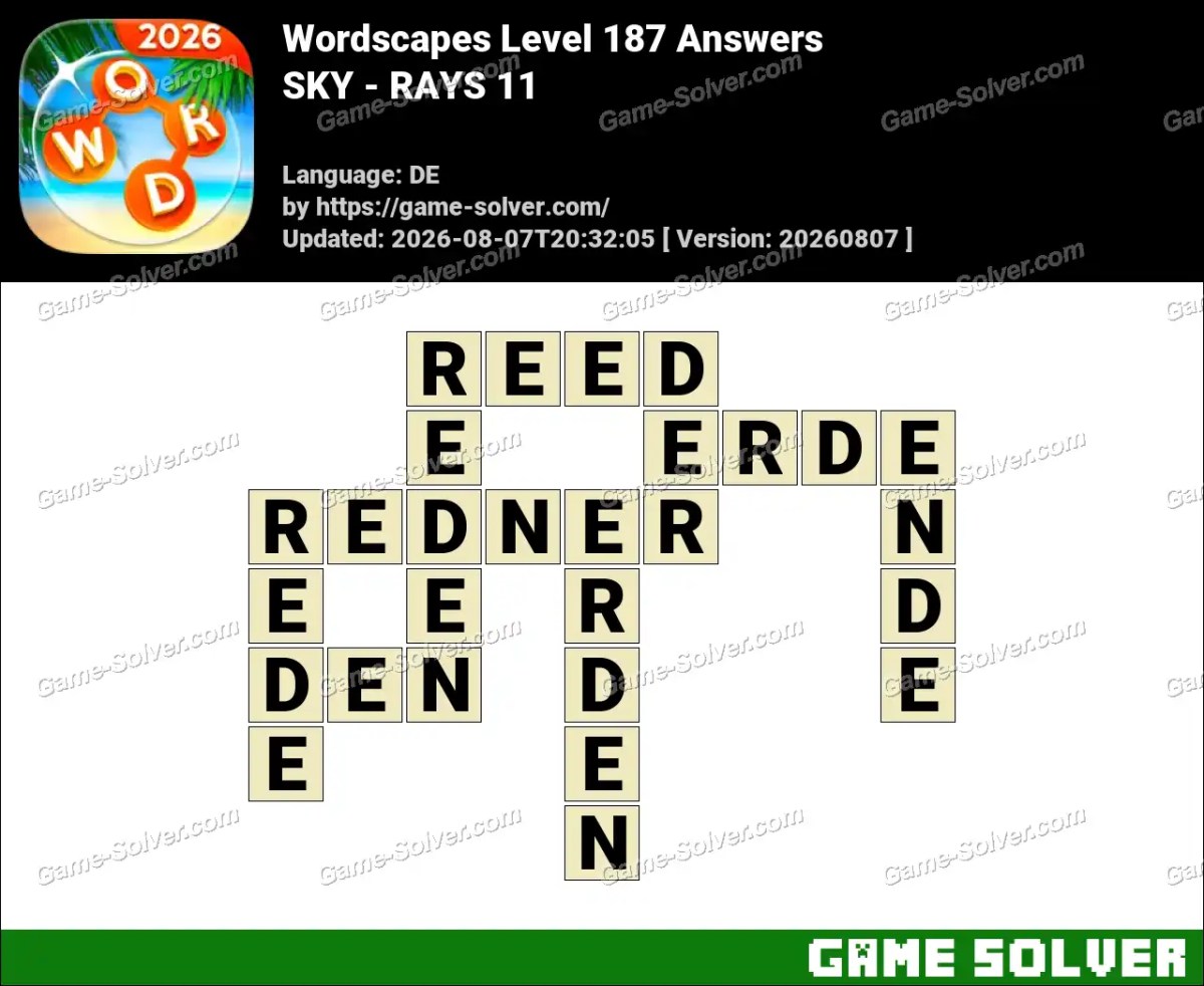 Wordscapes Deutsche Level 187 Answers — SKY - RAYS 11