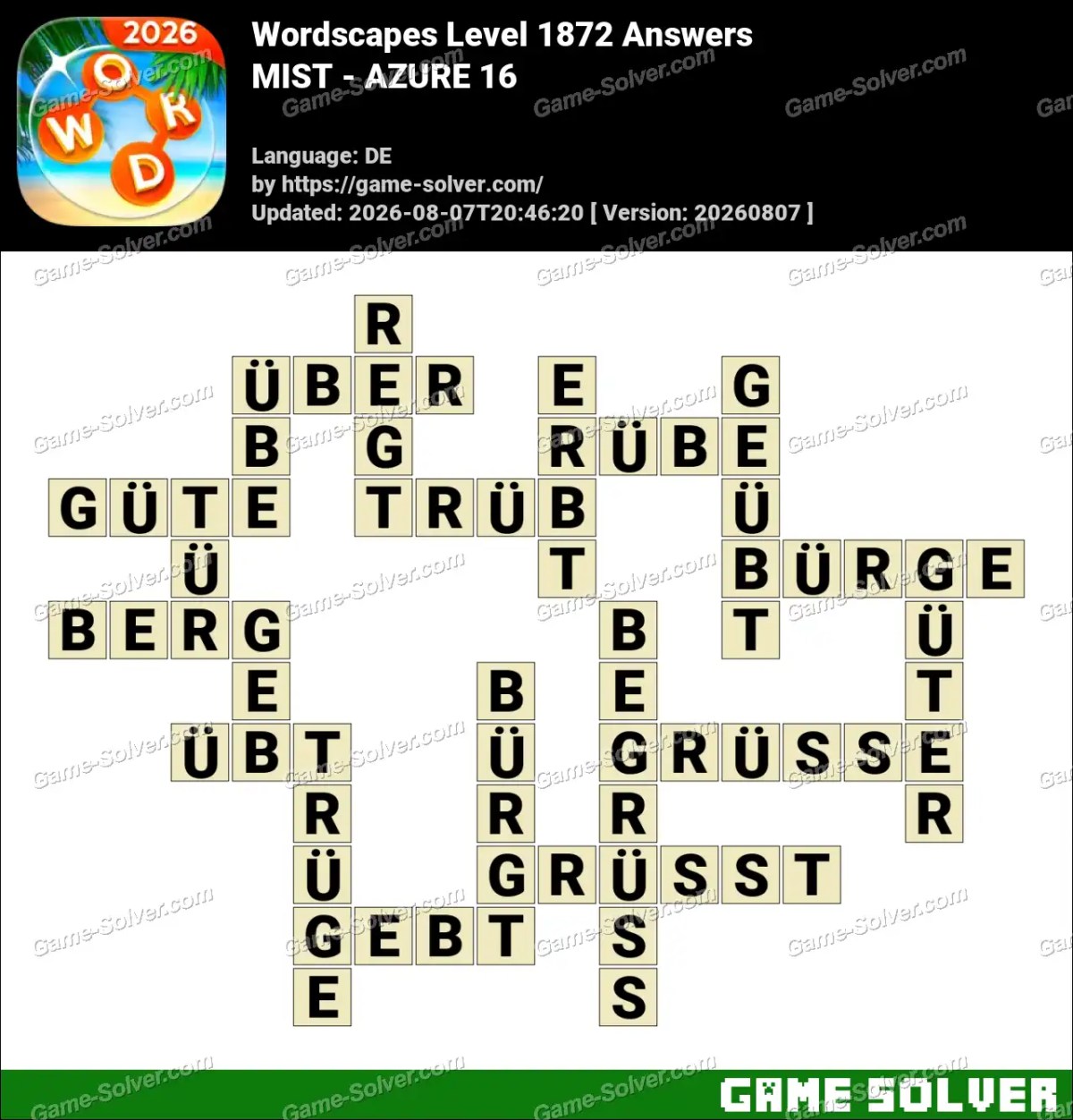 Wordscapes Deutsche Level 1872 Answers — MIST - AZURE 16 Wordscapes Deutsche Level 1872 Answers — MIST - AZURE 16