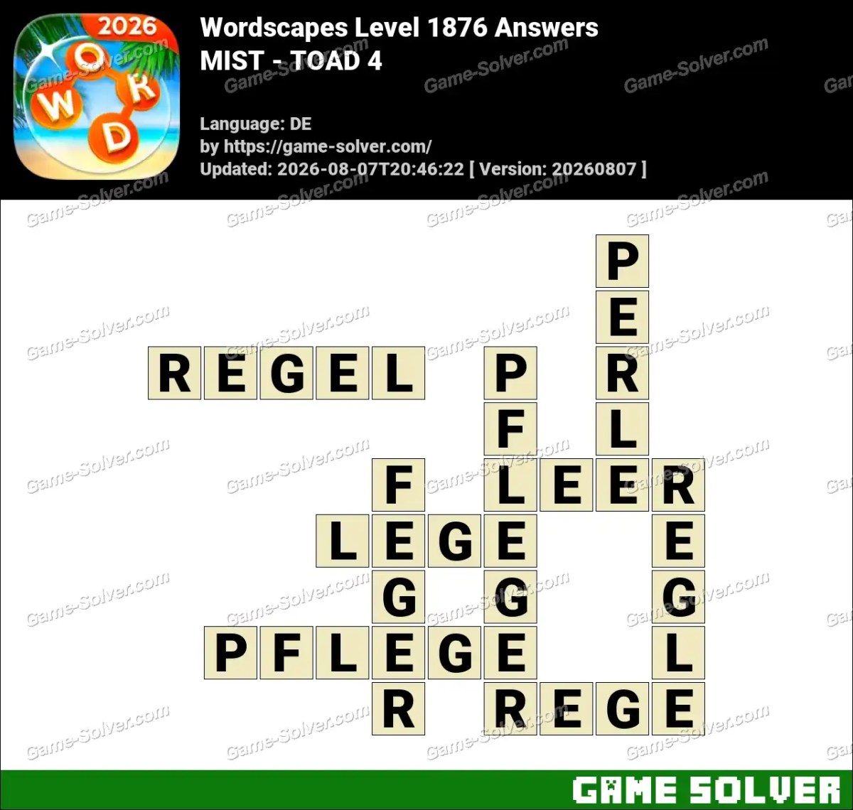 Wordscapes Deutsche Level 1876 Answers — MIST - TOAD 4