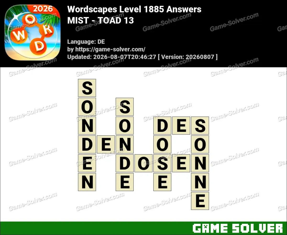 Wordscapes Deutsche Level 1885 Answers — MIST - TOAD 13 Wordscapes Deutsche Level 1885 Answers — MIST - TOAD 13