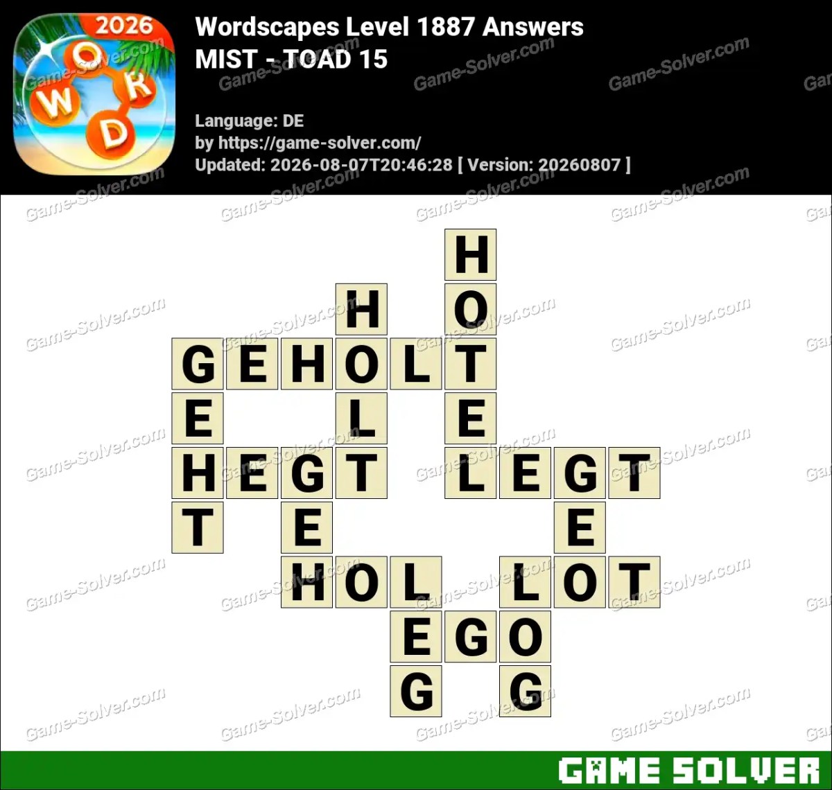 Wordscapes Deutsche Level 1887 Answers — MIST - TOAD 15 Wordscapes Deutsche Level 1887 Answers — MIST - TOAD 15