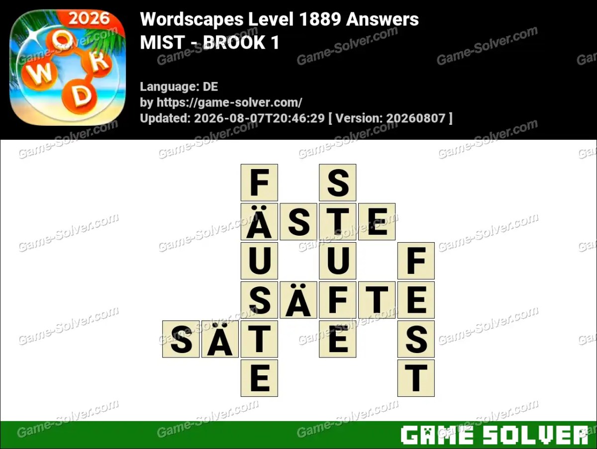 Wordscapes Deutsche Level 1889 Answers — MIST - BROOK 1