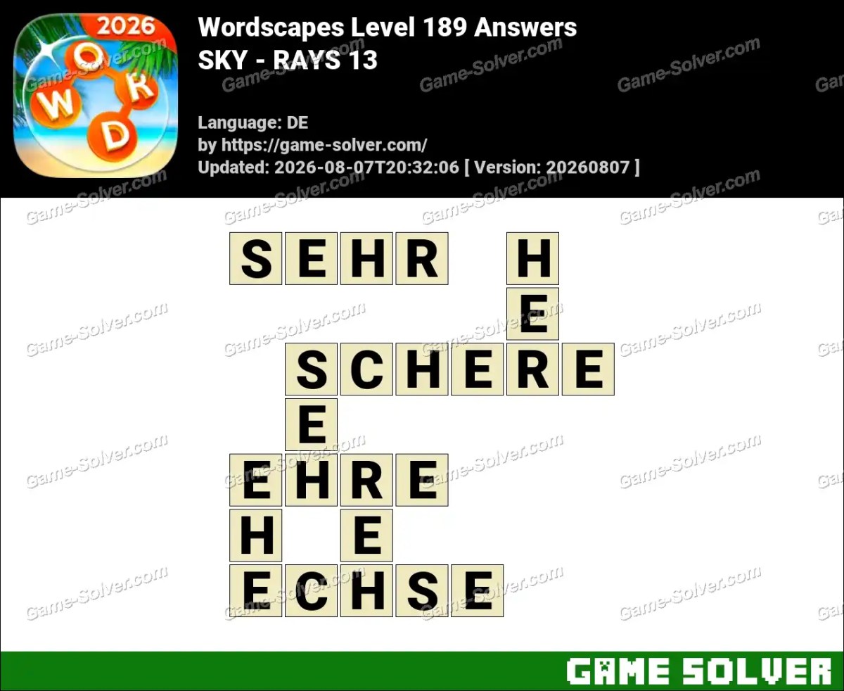Wordscapes Deutsche Level 189 Answers — SKY - RAYS 13