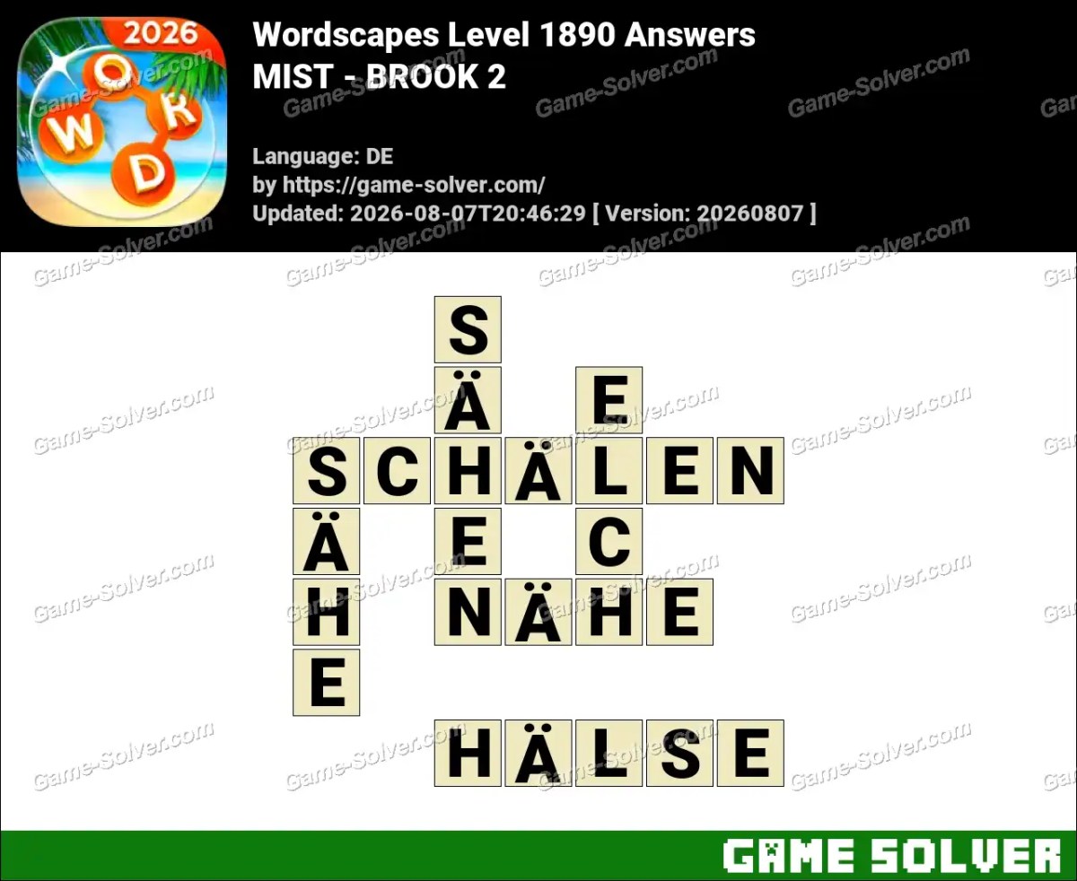 Wordscapes Deutsche Level 1890 Answers — MIST - BROOK 2