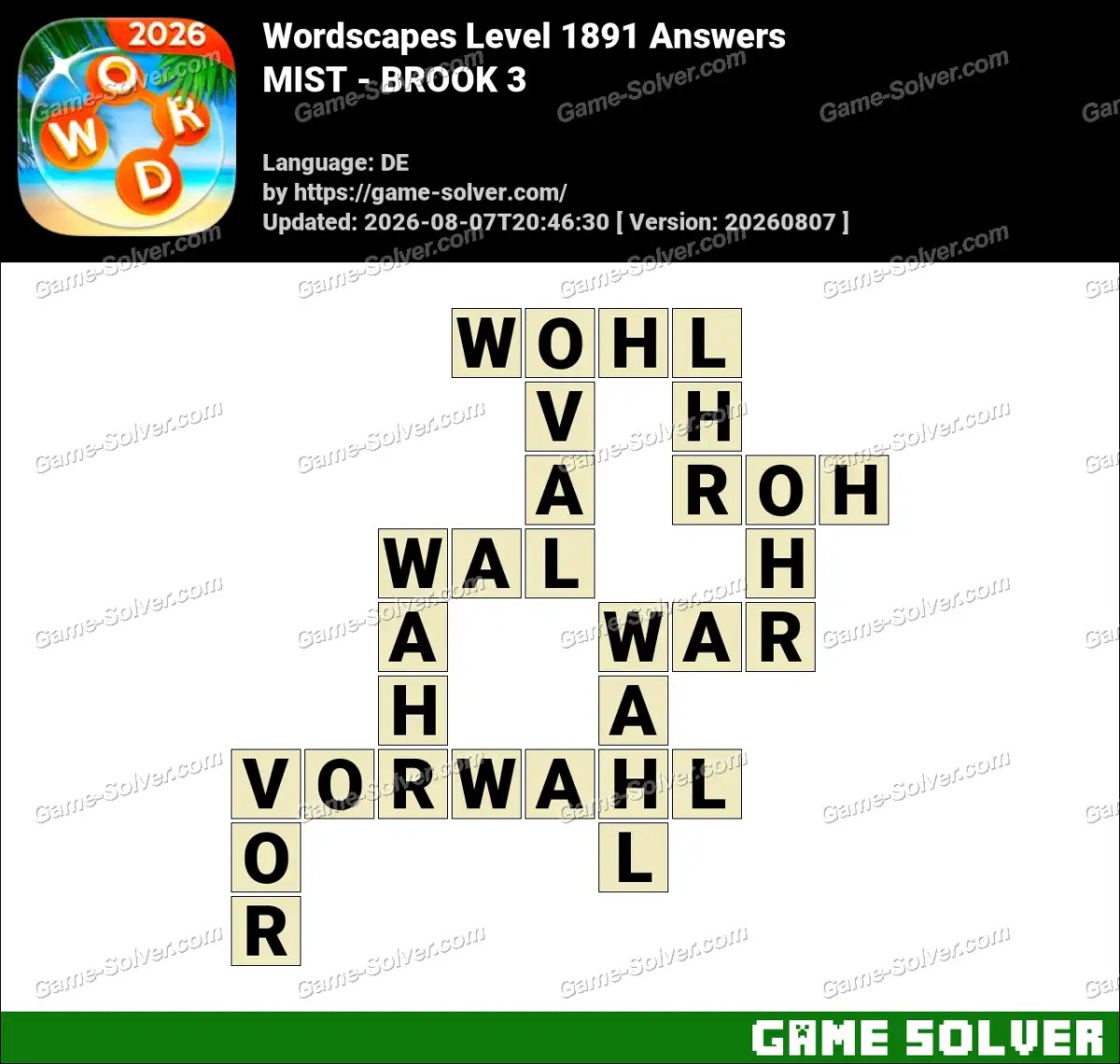 Wordscapes Deutsche Level 1891 Answers — MIST - BROOK 3