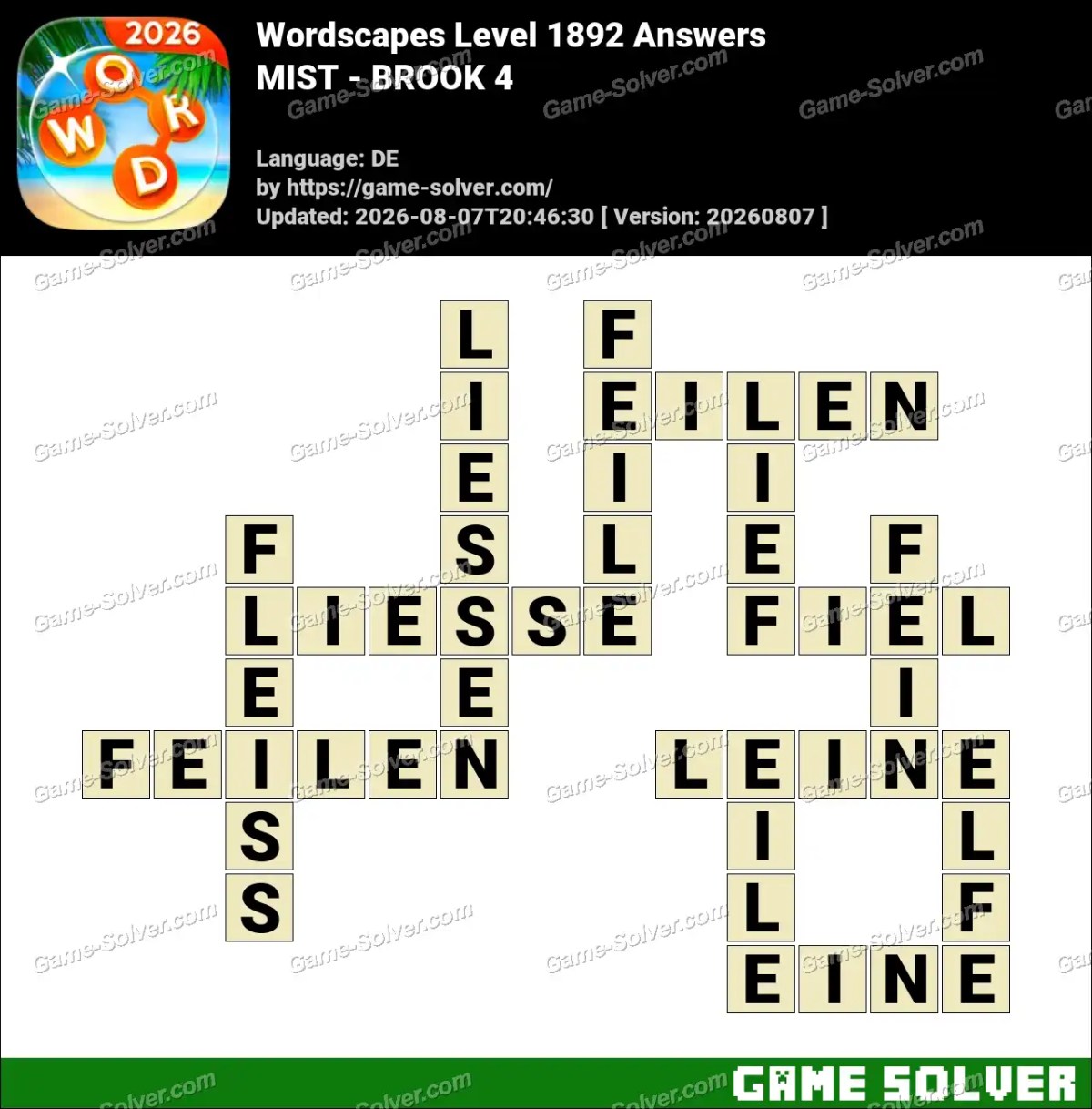 Wordscapes Deutsche Level 1892 Answers — MIST - BROOK 4