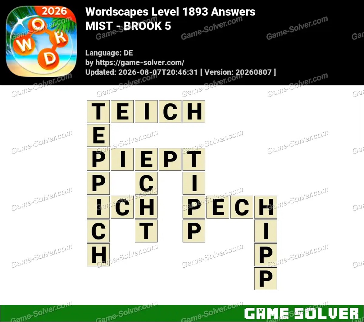 Wordscapes Deutsche Level 1893 Answers — MIST - BROOK 5