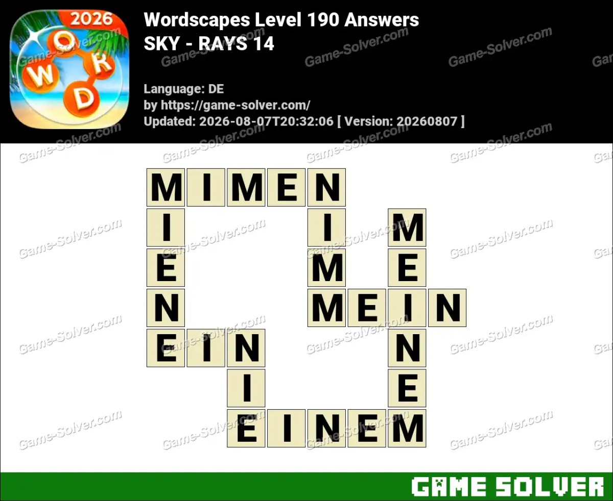 Wordscapes Deutsche Level 190 Answers — SKY - RAYS 14