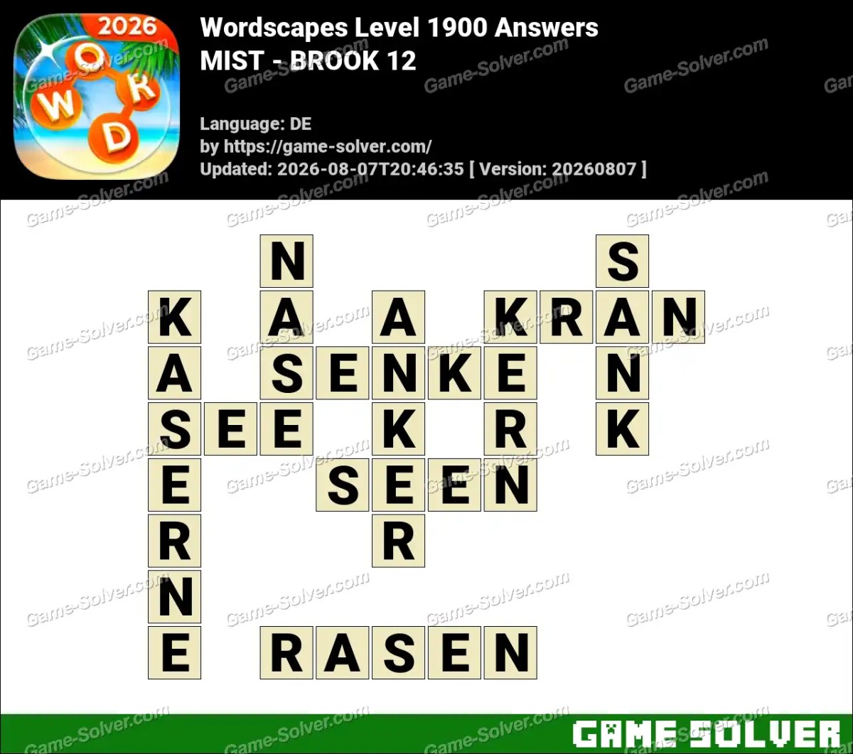 Wordscapes Deutsche Level 1900 Answers — MIST - BROOK 12