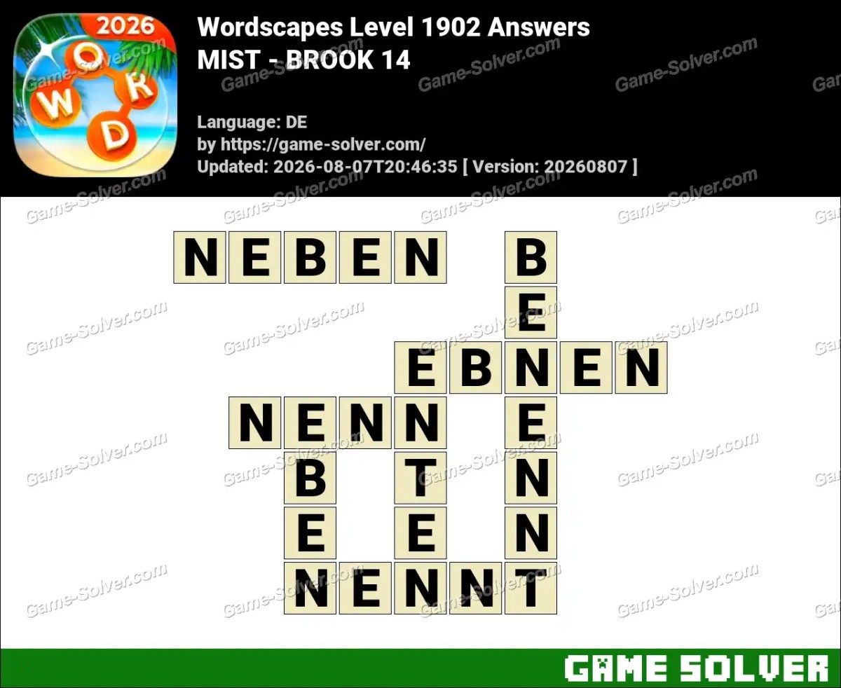 Wordscapes Deutsche Level 1902 Answers — MIST - BROOK 14