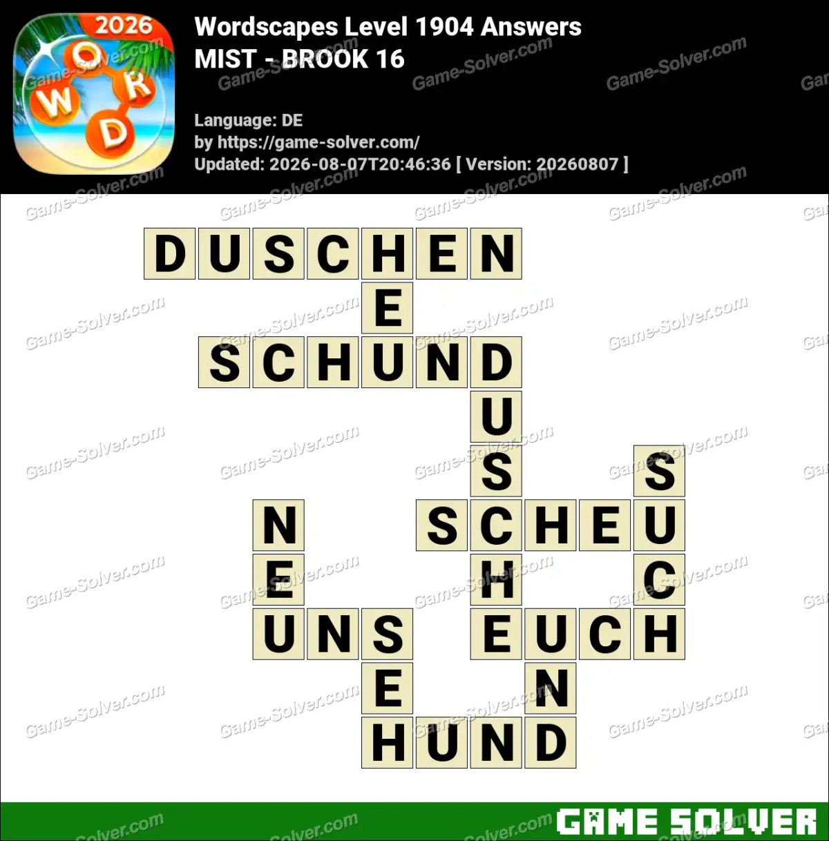 Wordscapes Deutsche Level 1904 Answers — MIST - BROOK 16