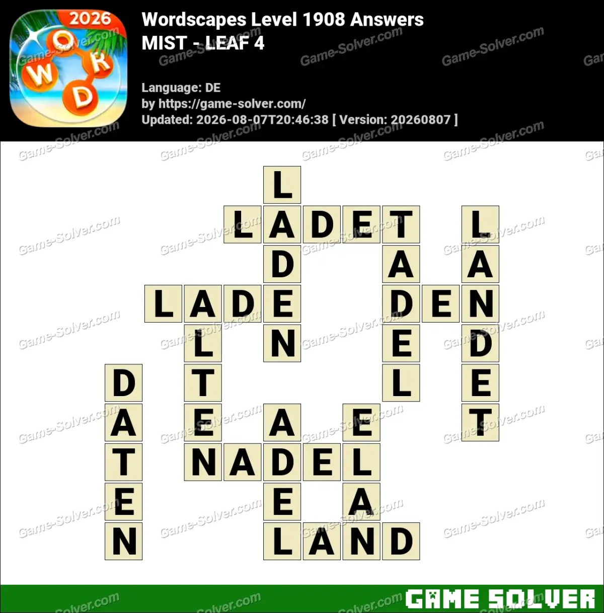 Wordscapes Deutsche Level 1908 Answers — MIST - LEAF 4