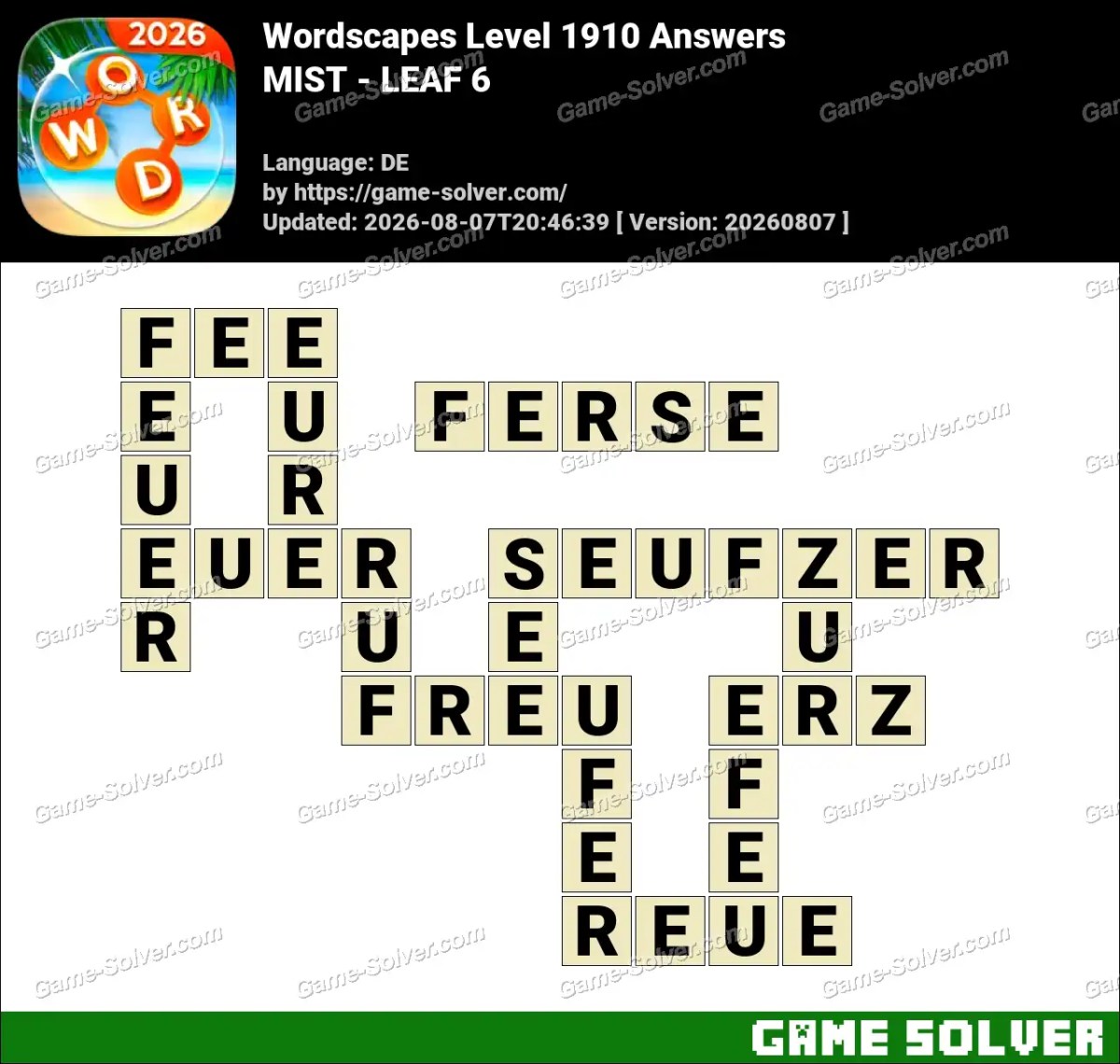Wordscapes Deutsche Level 1910 Answers — MIST - LEAF 6