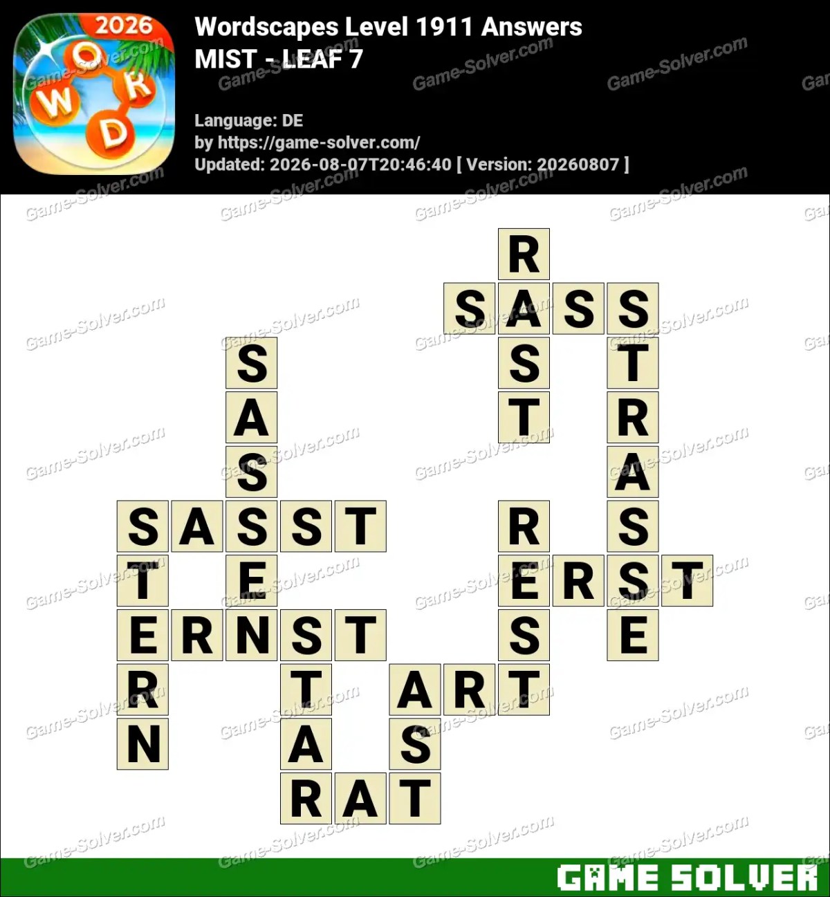 Wordscapes Deutsche Level 1911 Answers — MIST - LEAF 7