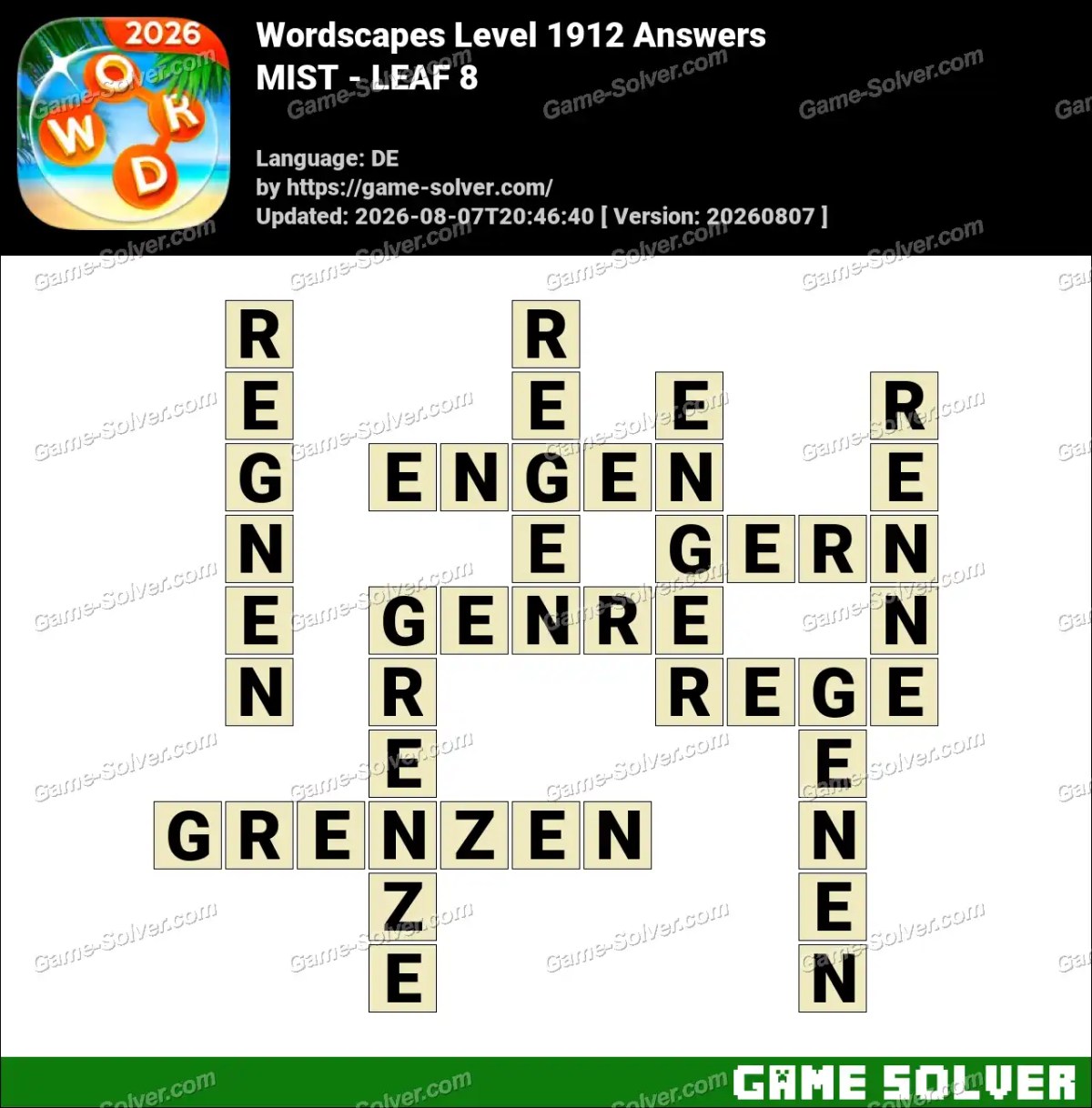 Wordscapes Deutsche Level 1912 Answers — MIST - LEAF 8