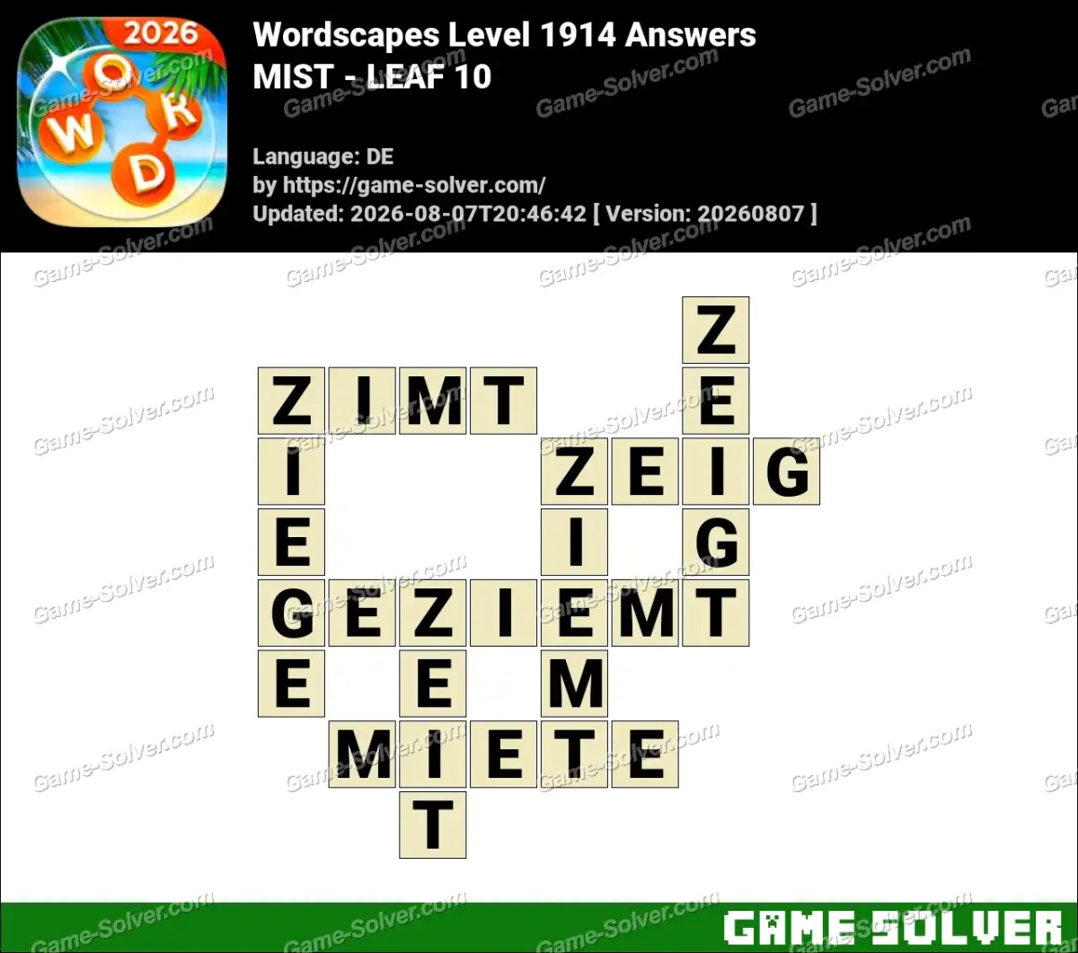 Wordscapes Deutsche Level 1914 Answers — MIST - LEAF 10