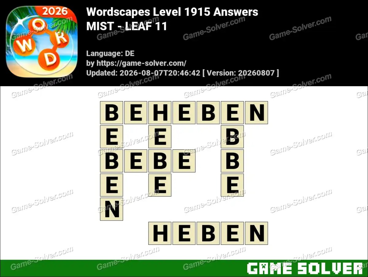 Wordscapes Deutsche Level 1915 Answers — MIST - LEAF 11
