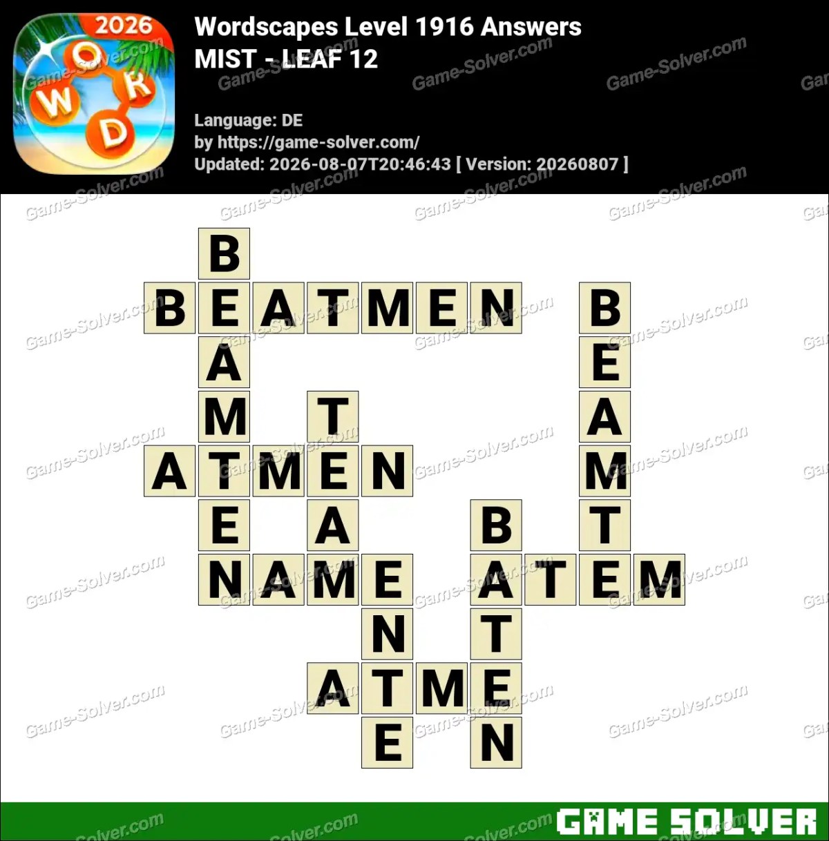 Wordscapes Deutsche Level 1916 Answers — MIST - LEAF 12