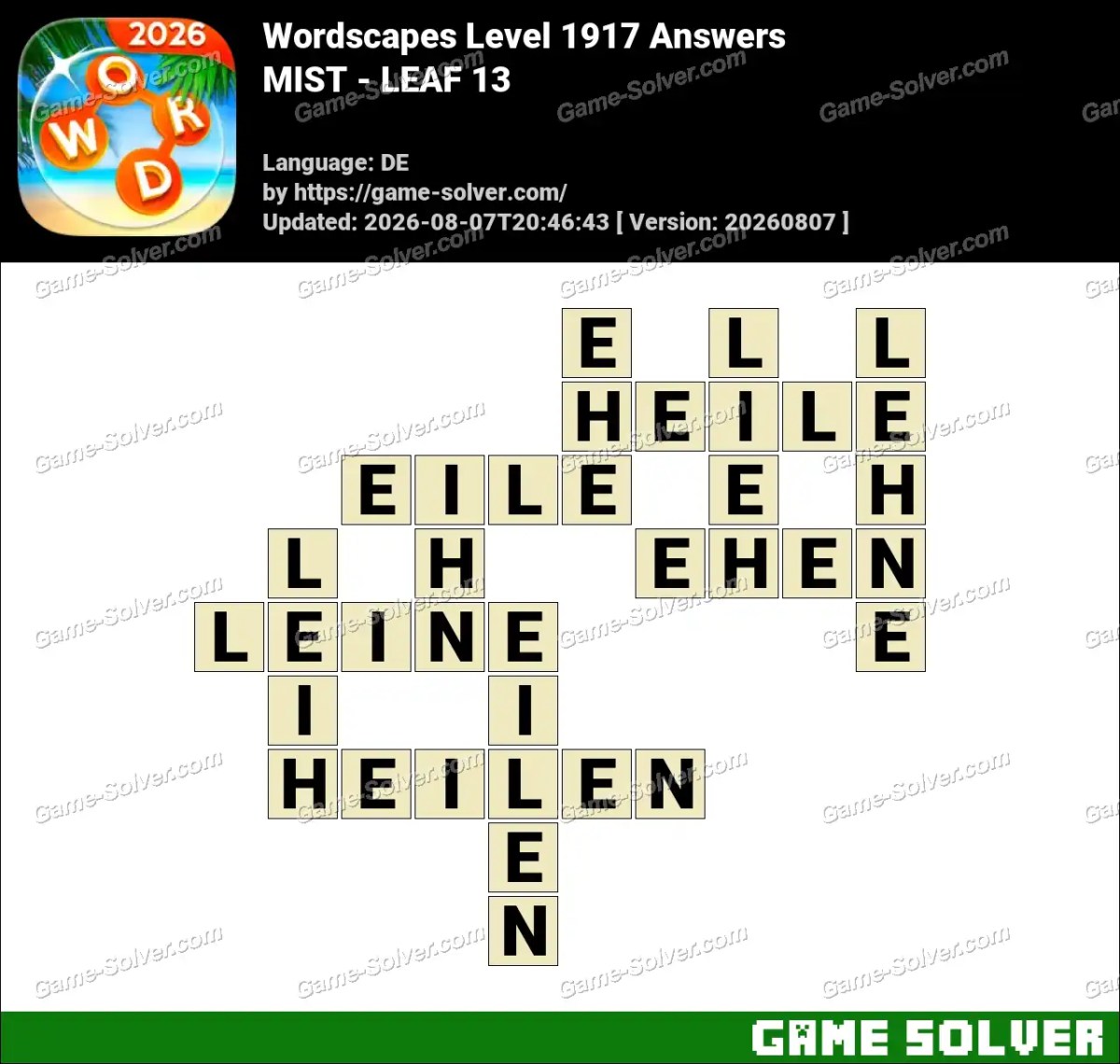Wordscapes Deutsche Level 1917 Answers — MIST - LEAF 13